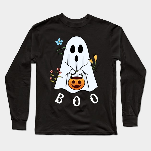 Boo Flowers Ghost Long Sleeve T-Shirt by ButterflyX